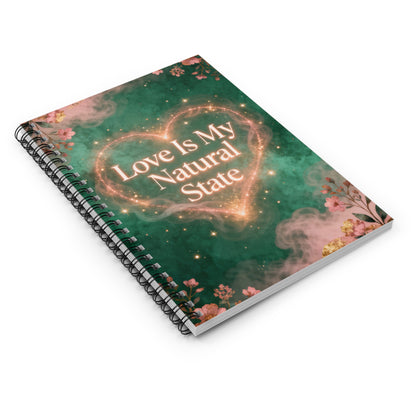 Love Is My Natural State Spiral Notebook | Ruled Journal, Heart Sparkle Floral Cover