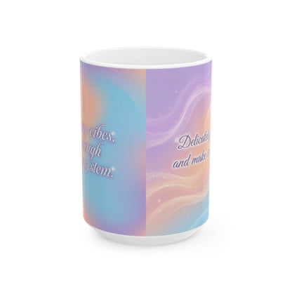 Inspirational Pastel Ceramic Mug – 'Delicious Vibes, Laugh Often' Motivational Coffee Cup