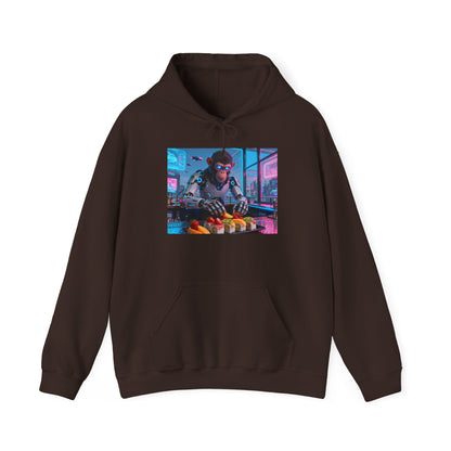 Cyberpunk Sushi Chef Hoodie — Neon Retro Streetwear Pullover