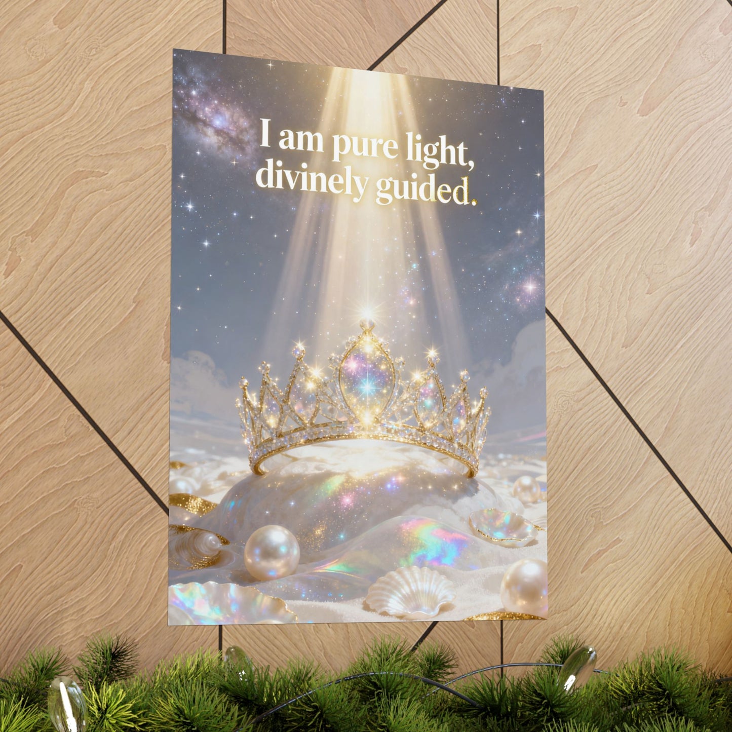 I Am Pure Light, Divinely Guided Matte Poster | Crown, Pearls, Spiritual Affirmation
