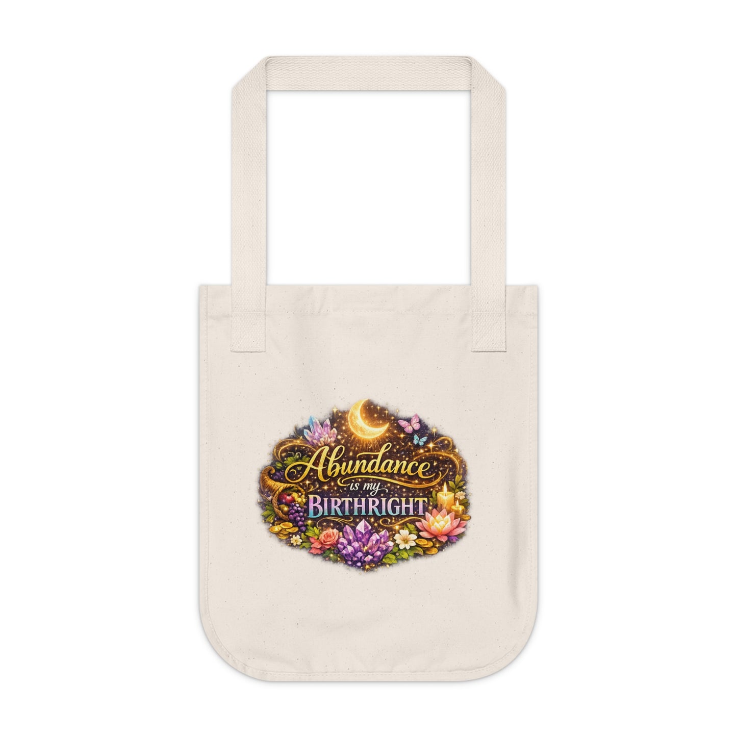Tote Bag — "Abundance is My Birthright" Floral Moon Organic Canvas Tote