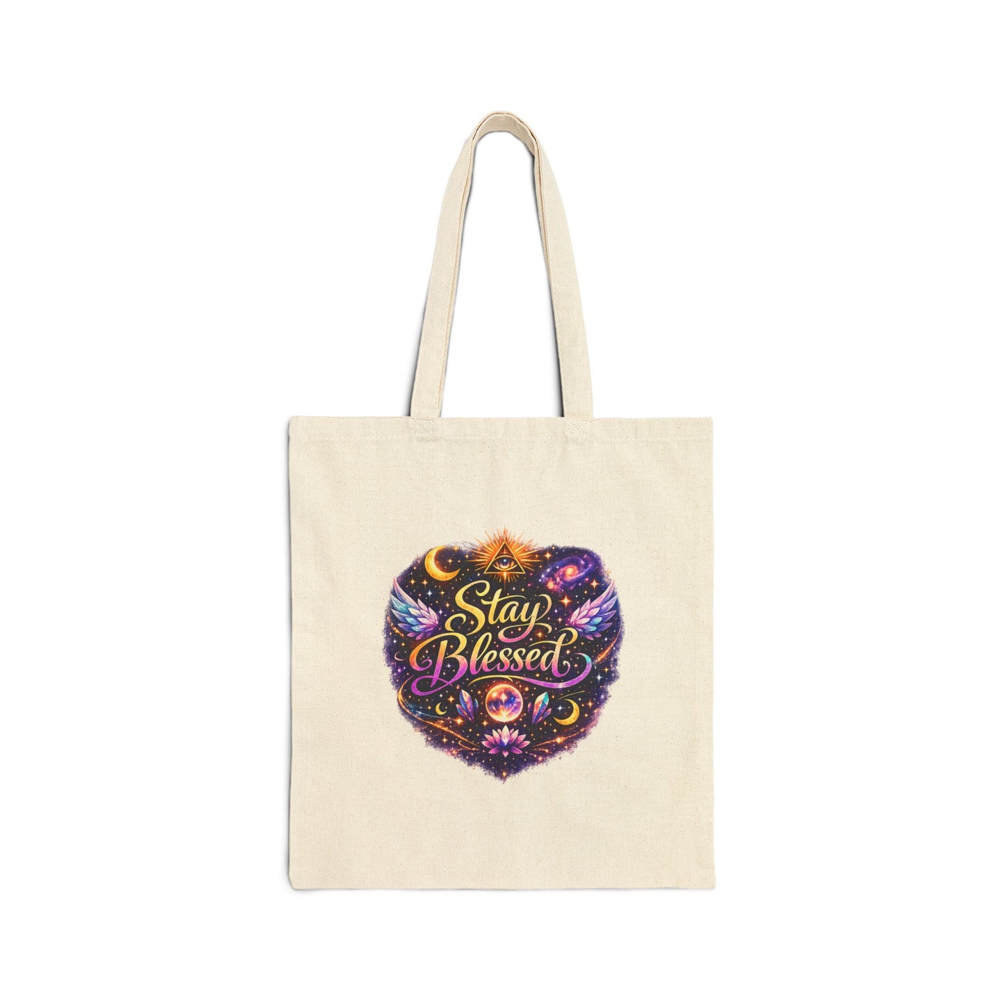 Stay Blessed Heart Canvas Tote Bag — Spiritual Boho Reusable Grocery & Gift Bag