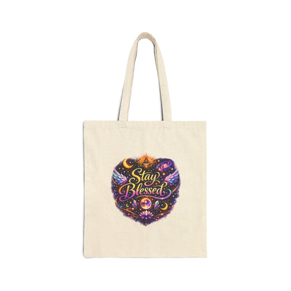Stay Blessed Heart Canvas Tote Bag — Spiritual Boho Reusable Grocery & Gift Bag