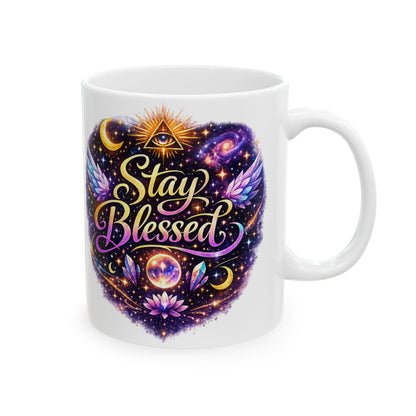 Stay Blessed Mug - Celestial Wings Inspirational Ceramic Coffee Cup (11oz & 15oz)