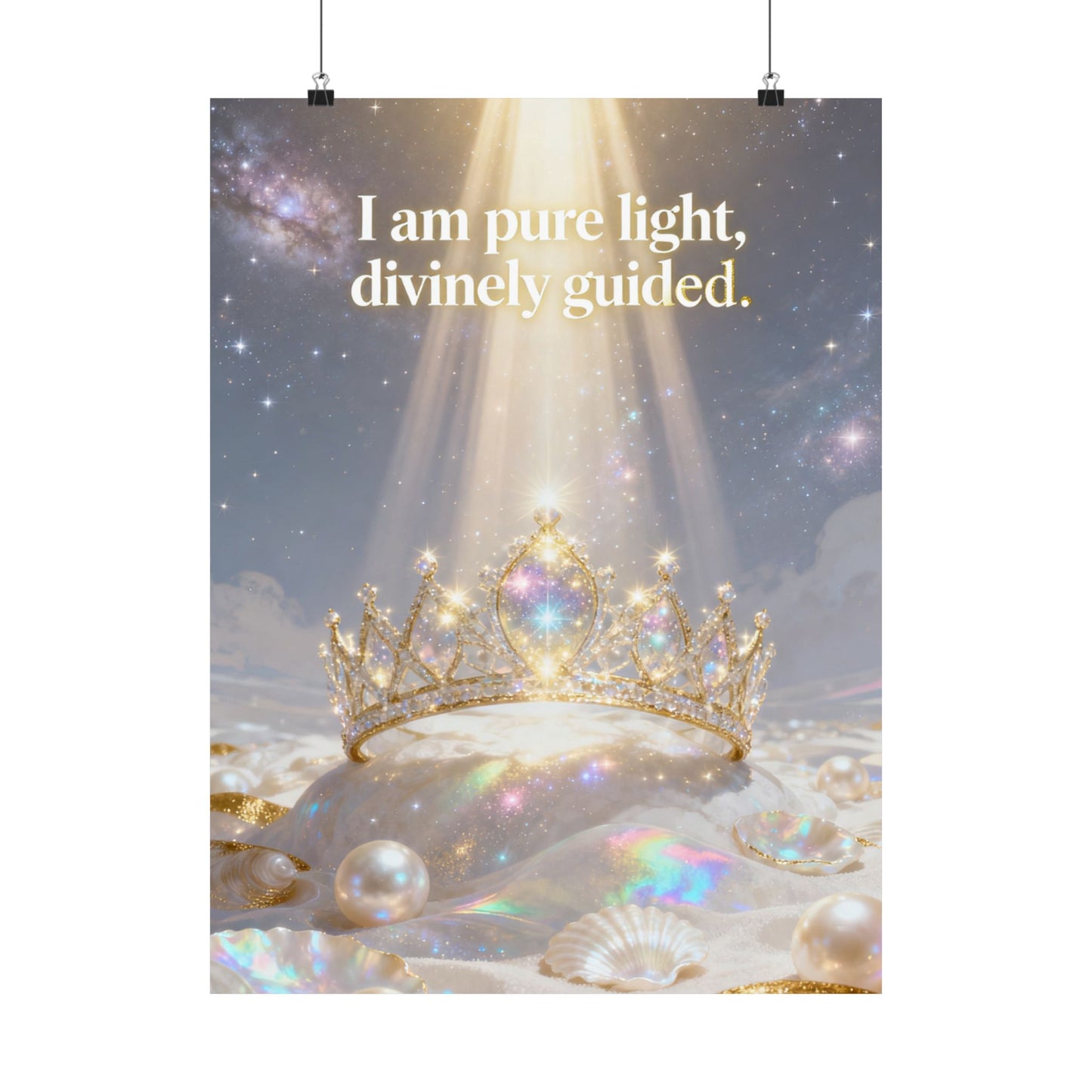 I Am Pure Light, Divinely Guided Matte Poster | Crown, Pearls, Spiritual Affirmation