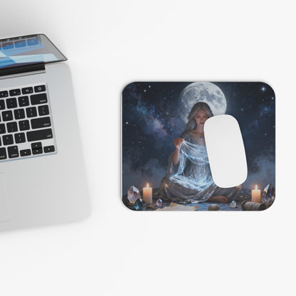 Mystic Moon Sacred Weaver Mouse Pad — Celestial Witchcraft Desk Mat with Crystals & Candles