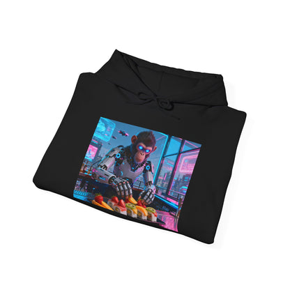 Cyberpunk Sushi Chef Hoodie — Neon Retro Streetwear Pullover
