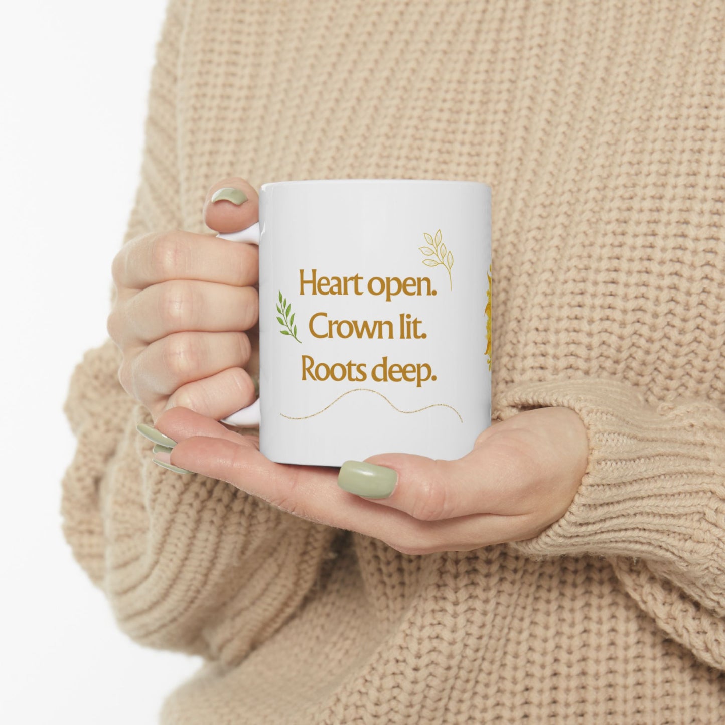 Sun face Illustration Mug | "Heart open. Crown lit. Roots deep." - Botanical Accents