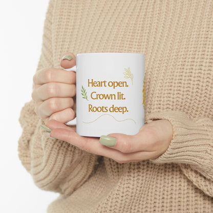 Sun face Illustration Mug | "Heart open. Crown lit. Roots deep." - Botanical Accents