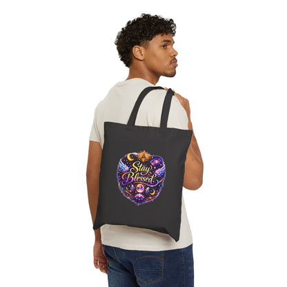Stay Blessed Heart Canvas Tote Bag — Spiritual Boho Reusable Grocery & Gift Bag