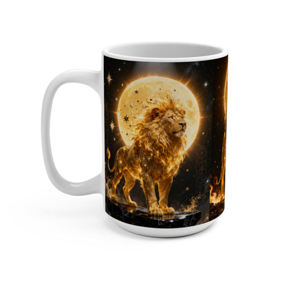 Golden Leo Mug — Celestial Lion 15oz Coffee Cup