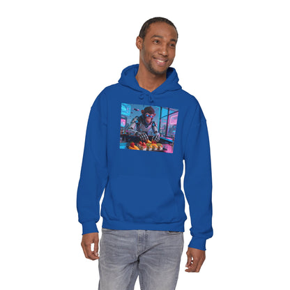 Cyberpunk Sushi Chef Hoodie — Neon Retro Streetwear Pullover