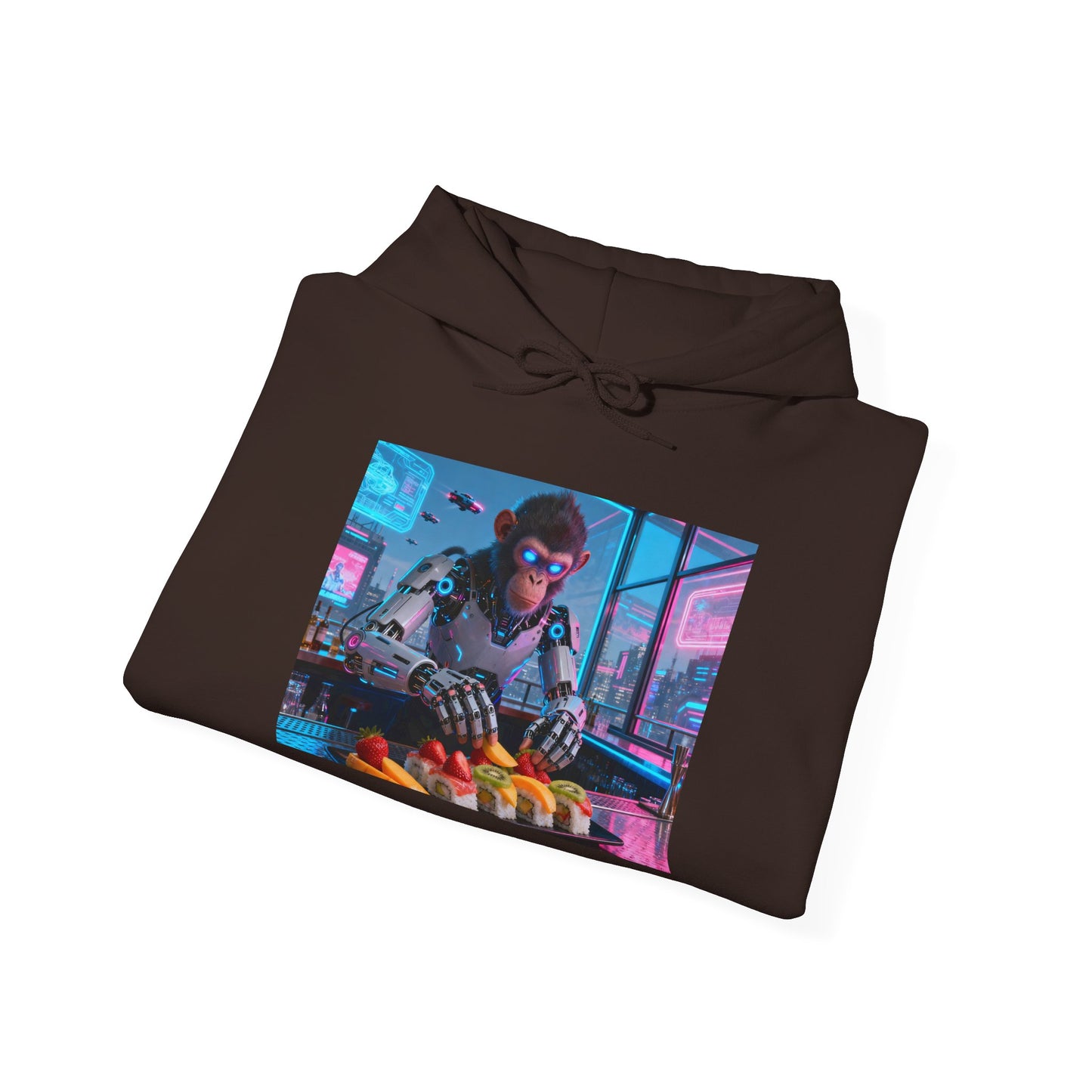 Cyberpunk Sushi Chef Hoodie — Neon Retro Streetwear Pullover